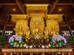 07C Hall of the Great Hero has golden statues of Bodhisattva Manjushri, Buddha Shakyamuni, Bodhisattva Samantabhadra Chi Lin Nunnery Hong Kong